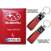 Resim Plakanıza Özel Subaru Logolu Kırmızı Ruhsat Kabı Ve Anahtarlık 