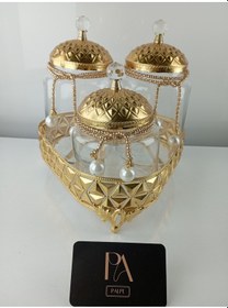 Resim Çay Kahve Şekerlik Kavanoz Sunumluk Söz Nişan Kız İsteme Çikolatalık Dekoratif Obje Biblo Süs Eşya Üçgen Gold 