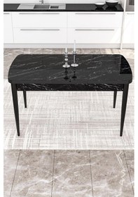 Resim Canisa Concept Kor Serisi 70x114 Açılabilir Mutfak Masası Takımı Siyah Mermer Desen Masa 4 Füme Sandalye Masa Siyah Mermer Sandalyeler Füme 