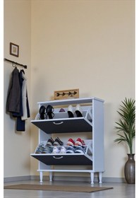 Resim Eliusta Antrex 72 Cm Antrasit 2 Düşer Kapaklı Ayakkabılık 72x90x26 Cm Ayaklı 4 Bölmeli Ayakkabılık Antrasit 