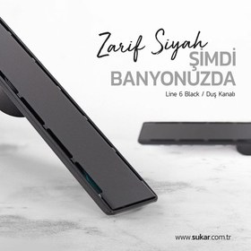Resim Sukar Line/6 Lineer Duş Kanalı Siyah Plain Izgaralı Paslanmaz Çelik Kasalı Koku Önleyicili - 50 cm 