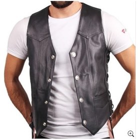 Resim Hakiki Deri Siyah Erkek Motorcu Deri Yelek Siyah 