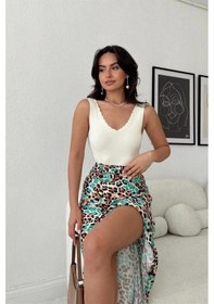 Resim Kadın Merdiven Yaka Crop Triko Bluz-bej 