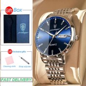 Resim Hanyang Gümüş Mavi ve Kutu Poedagar Erkekler Için Lüks Bilek Saatler Marka Su Geçirmez Iş Paslanmaz Çelik Kuvars Izle Erkek Spor Takvim Aydınlık Saatler (Yurt Dışından) 