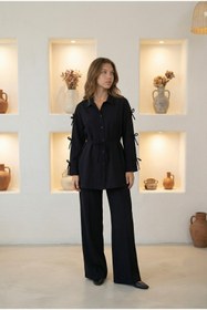 Resim bellura Kolları Fiyonk Detaylı Krep Pantolonlu Takım 