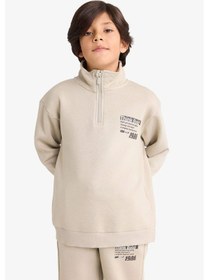 Resim Defacto Erkek Çocuk Yarım Fermuarlı İçi Yumuşak Tüylü Baskılı Sweatshirtt E9601a825aukh475 Haki-kh475 