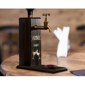 Resim Bk Gift Aynalı Altın Kabartma Musluklu Doğal Siyah(Ebony) Ahşap Şarap Standı, Home Bar, Içecek Dispenseri, Ahşap Içecek Çeşmesi-4 