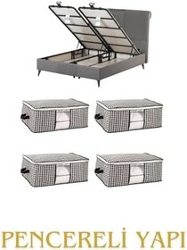 Resim Pencereli Yatak Baza Altı Düzenleyici Hurç Tela Sağlam Fermuar Yapısı (4lü Paket) (64x45x22) 