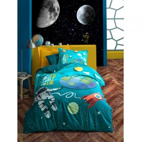 Resim Cotton Box Junior Nevresim Takımı Tek Kişilik Fittet Little Astronaut Turkuaz 