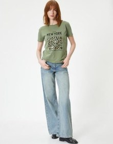 Resim Koton Baskılı Tişört Bisiklet Yaka Kısa Kollu Haki 4sak50168ek Haki 