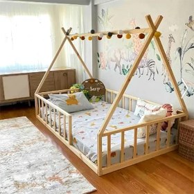 Resim Loolpi Home Loolpi Home Montessori Bebek ve Çocuk Karyolası Unisex Doğal Ahşap Yatak 