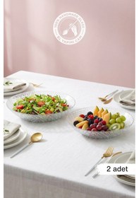 Resim Selen Concept Helis Model Büyük Boy El Yapımı Cam Salata Kasesi Ve Meyvelik 2'li Set Şeffaf 