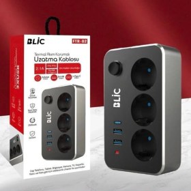 Resim Blic Termal Akım Korumalı 3'lü Priz ve USB Şarj Istasyonu 2 Usb, 1 Type-C Ofis Ev 