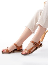 Resim 205-090 Taba Hakiki Deri Tokalı Kadın Sandalet Siyah 