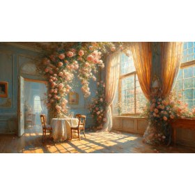 Resim Venspor Romantik Çiçeklerle Süslenmiş Zarif Salon Arkaplan 200 x 150 cm Fon Duvar Örtüsü 