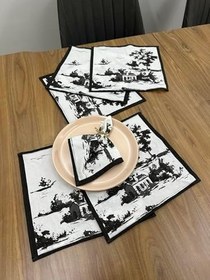 Resim Toile De Jouy Monet Amerikan Servis 6’lı Set | 30x30 cm |%100 Pamuk Dijital Baskılı | Country Tarzı Fransız Masa Dekoru - ZT731 siyah 