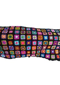 Resim El Örgüsü Etnik Otantik Motifli Siyah Koltuk Şalı 100 Cm X 100 Cm Siyah - Çok Renkli 