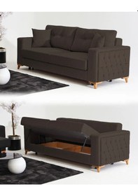 Resim Nola Üçlü Kanepe & Bazalı Yataklı Koltuk - Keten Koyu Kahve Koyu Kahverengi 