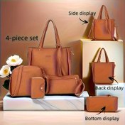 Resim 4 adet Kadın Çanta Seti: Omuz Çantası + El Çantası + Crossbody Çantası + Cüzdan, İşe Giderken, Buluşmalarda ve Alışverişte Uygun, Sentetik Suni Deri, Fermuar Kapatma, Düz Renk, Kenar Boyalı, Sentetik Suni Deri Astar, İşe Giderken Çanta | Minimalist Tasarım | Fermuar Kapatma Çantası, Cüzdan Seti 