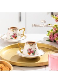 Resim Porsima 3190 Grace 12 Parça Yaldızlı Porselen Türk Kahve Fincan Takımı Çok Renkli 