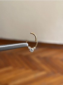 Resim 316 L Cerrahi Çelik 3 Taş Detaylı Halka Kıkırdak Helix Tragus Piercingi Gümüş - Altın 