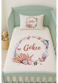 Resim %100 Pamuk İsme Özel İsimli 100x150 Cm Pike Seti Denizkabuğu Ve Yunus 
