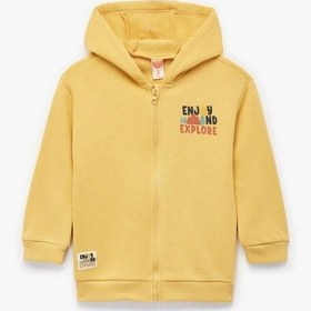 Resim Koton Erkek Bebek Uzun Kollu Bisiklet Yaka Fermuarlı Kapşonlu Sweatshirt Hardal Sarı 