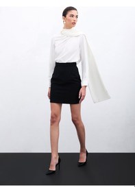 Resim Sateen Şal Detaylı Bluz - Ekru-135956 Ekru 