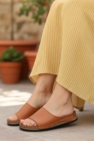 Resim Napa Shoes Hakiki Deri Lazer Kesim Delikli Rahat Taban Kadın Terlik Napa-309 