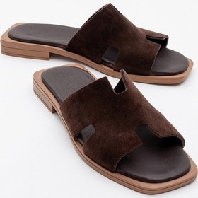 Resim Luvi Shoes Jez Kahverengi Süet Hakiki Deri Kadın Terlik Kahverengi 