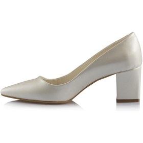 Resim 37Numara Nikah Ayakkabısı Kalın Topuklu Kırık Beyaz Deri 