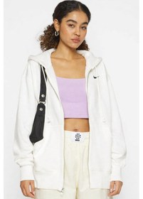 Resim Nike Sportswear Phoenix Fleece Oversized Hoodie Full Zip Bol Kesim Kapüşonlu Kadın Sweatshirt Krem Krem 