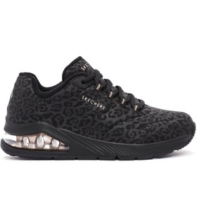 Resim Skechers Women's Black Leopard Print Lace-Up Sneakers 