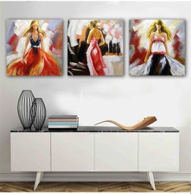 Resim Kanvas Tablo Kırmızı Elbiseli 3 Parça Set 72 