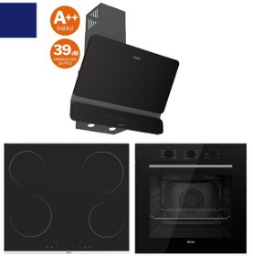 Resim Ferre Sorello Ultra Sessiz Vitroseramik QBL62CS + MS261+ D080-SA Elektrikli Ankastre Set 