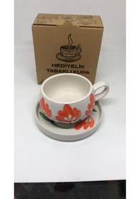 Resim Lebron El Yapımı Kırmızı Çiçek Desenli Seramik Kupa Ve Tabak Takımı Çok Renkli 