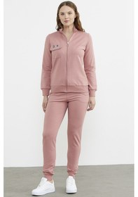 Resim Fermuarlı Jogger Eşofman Takım - Gül Kurusu 001 