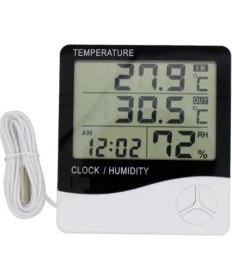 Resim 5DM Iç ve Dış Ortam Sıcaklığını Ölçebilen LCD Ekran Saat Göstergeli Alarmlı Nem Ölçer Termometre 
