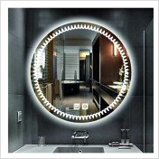 Resim Dnr-Mirror55 Cm Beyaz Ledli Tasarım Kumlamalı Dokunmatik Tuşlu Buğu Önleyicili Banyo Aynası Makyaj Aynası 