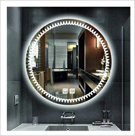 Resim Dnr-Mirror55 Cm Beyaz Ledli Tasarım Kumlamalı Dokunmatik Tuşlu Buğu Önleyicili Banyo Aynası Makyaj Aynası 