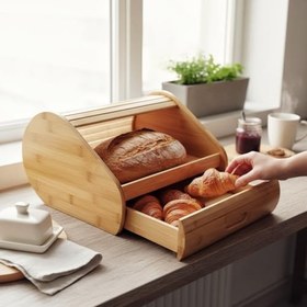 Resim Boerum Hakiki Bambu Ekmeklik Sürgülü Ekmek Kutusu Mutfak Tezgah Üstü Doğal Mutfak Ev Ahşap Konsept 