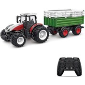 Resim Uzaktan Kumandalı Traktör, 1:24 Ölçekli 2.4ghz Uzaktan Kumandalı Traktör Oyuncağı, Römork Tutucu, Saman Balyaları, Tornavida Ve İnekler - Kaiyi 