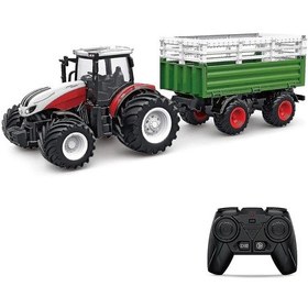 Resim Uzaktan Kumandalı Traktör, 1:24 Ölçekli 2.4ghz Uzaktan Kumandalı Traktör Oyuncağı, Römork Tutucu, Saman Balyaları, Tornavida Ve İnekler - Kaiyi 