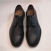 Resim Morandi Uniseks Hakiki Deri Siyah Örgü Baskı Yumuşak Eva Tabanlı Bağcıklı Oxford Ayakkabı 