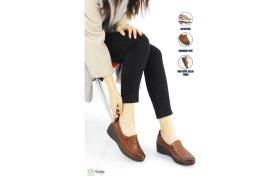 Resim Forelli Kadın Bağcıksız Hakiki Deri Ortopedık Dolgu Topuk Ayakkabı F24/CM57609 