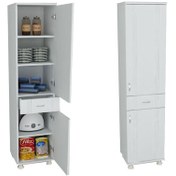 Resim Mdf Lake Kapaklı Banyo Ve Mutfak Boy Dolabı Çekmeceli Beyaz 