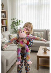 Resim Sevimli Rengarenk Sesli Peluş Maymun Cırtlı Asılabilen Dev Boy Maymun Peluş 90 Cm Çok Renkli 