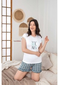 Resim Guava Kadın Düğmesiz Bisiklet Yaka Yazlık Kısa Kollu Mini Şortlu Pijama Takımı Beyaz 