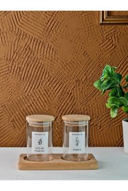 Resim Pembelia Life 2'li Bambu Standlı Dekoratif Cam Bambu Kapaklı Kulak Pamuğu Pamuk Kutusu 