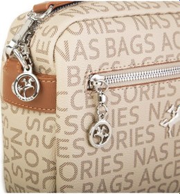 Resim Nas Bag Kadın Çapraz Çanta Mini Cüzdanlı Ayarlanabilir Askılı Vizon Taba Yazılı Taba 